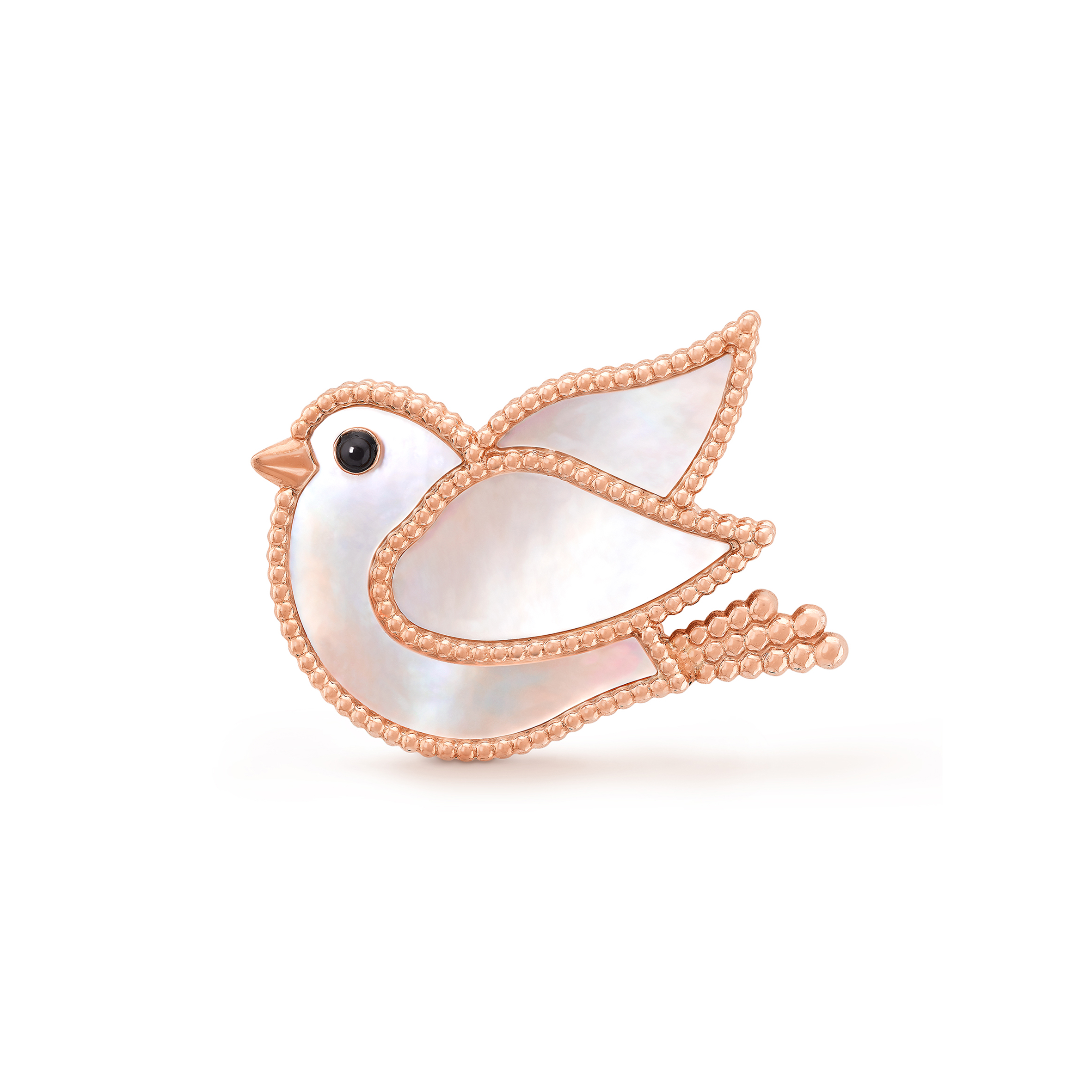 VAN CLEEF ARPELS LUCKY ANIMALS DOVE CLIP - ROSE GOLD, MOTHER-OF-PEARL, ONYX  VCARP2AR00